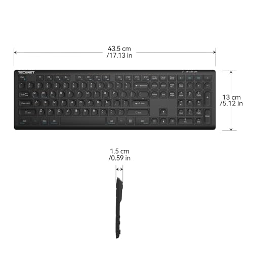 TECKNET Bluetooth Keyboard Rechargeable 4-Device (2.4G+BT) | Multi-device Free Switching, Ultra-Slim, Numeric Keypad, Quiet Full Size Wireless Keyboard for PC/Laptop/Smart TV/Phone - color: Black
