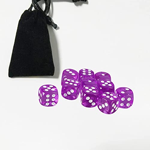 10PCS Polyhedral D6 Dice 16mm Acrylic Game Dice for RPG MTG DND Table Games (Transparent Purple) - color: Transparent Purple