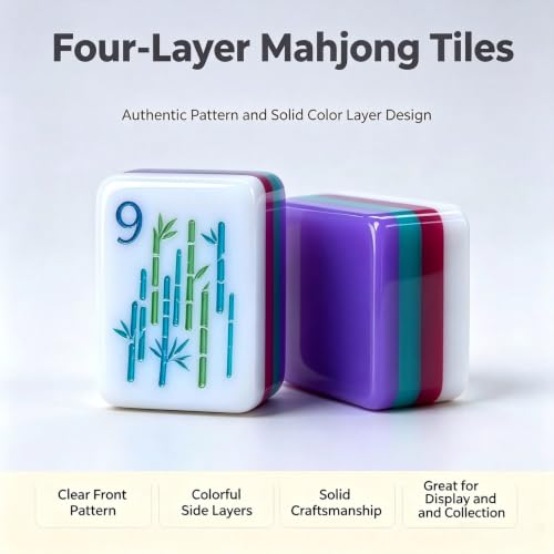 Mahjong Tile Set, 4-Layer American Mahjong Tiles with 50 Chips,3 Dice & Blue Printed Carrying Bag Case, 160 Pcs Mahjong Sets with Acrylic Engraving for Home, Travel & Game Nights - color: Purple