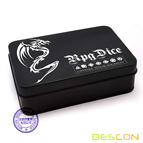 Bescon Magical Stone Dice Set Series, 7pcs Polyhedral RPG Dice Set Fairy Spirit, Black Tinbox Packing - color: Fairy Spirit in Tinbox