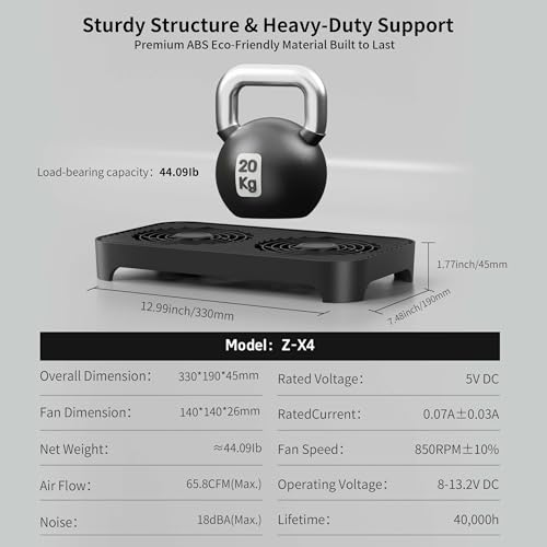 X4 Quiet USB Cooling Fan, High Speed Dual 140mm USB PC Fan with One-Touch Switch, Stackable Design for Router, Laptop, Receiver, Amplifier, DVR, PlayStation, Xbox, Computer Cabinet Cooling - color: Black