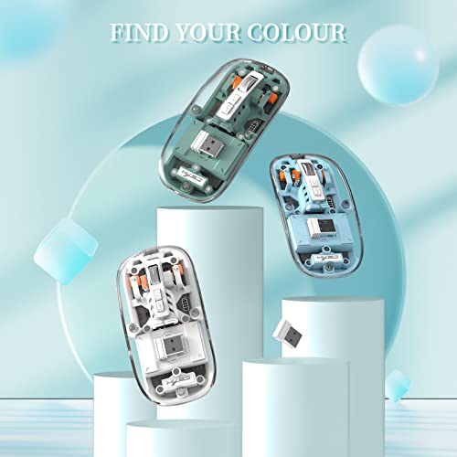 A.JAZZ Wireless Bluetooth5.1&2.4G Mini Lightweight Mouse,Transparent Clear Cool,Rechargeable Silent Computer Mice,Nano USB C Receiver,LED Battery Magic Silm for Office/PC/Mac/Laptop/Apple/ipad(Green) - color: Green