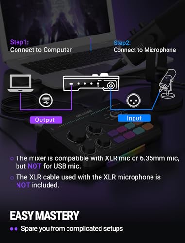 FIFINE SC8 Gaming Audio Mixer for Live Streaming with 7.1ch Surround sound | For PC,RGB,Headphone Preamp,Mute Button,Volume Control,Optical Input,48V Phantom Power,3 EQ Modes,Game Chat Volume Balacnce