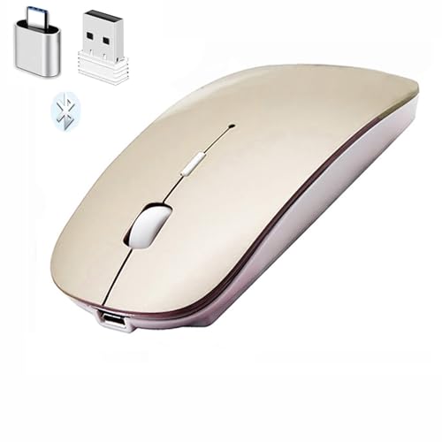 PeiBO Bluetooth 5.2 Wireless Mouse, Gold, Rechargeable, Ergonomic Design, Compatible with Laptops and Tablets - color: GOLD