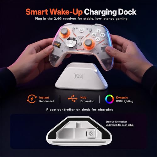 Aolion gaming K20 TMR Wireless Controller Compatible with Switch/PC/iOS/Android, TMR Precision Joystick, 1000Hz Polling Rate, Tri-Mode Bluetooth/2.4G/Wired Gamepad, RGB Charging Dock, Back Paddles - color: Red