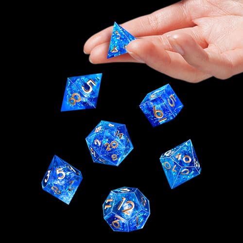 AUSTOR 7-Die DND Dice Set Handmade Sharp Edge Polyhedral Dice for Dungeons and Dragons D&D RPG MTG Table Games(Blue & Gold) - color: Blue & Gold