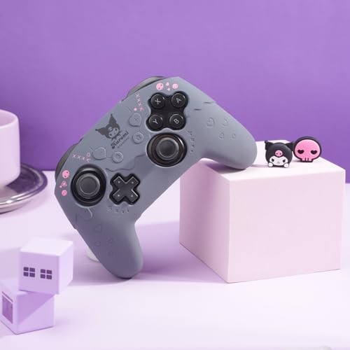 Kuitmor Silicone Switch Pro Controller Cover Skin Set, Anti-Slip Soft Protective Case for Switch Pro Controller with 2 Thumb Grip Caps and 1 Sticker (Black Kuromi) - color: Black Kuromi