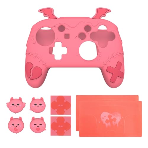 playvital Gothic Imp Series Cute Silicone Case for Nintendo Switch Pro Controller with 4 Thumb Grip & 2 Sticker, Non-Slip Anti-Scratch Protective Silicone Skin Cover - Peach Pink - color: Peach Pink