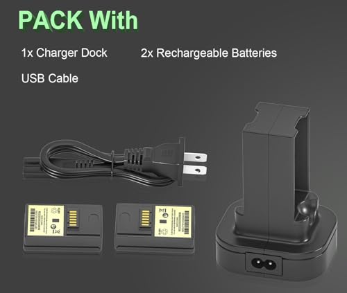 2-Pack Rechargeable Battery (4800mAh) for Xbox 360 Controller with Dual Charging Dock Charger Station Stand Base, fit for Xbox 360 Wireless Controller
