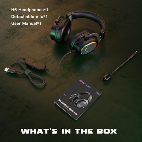 FIFINE AmpliGame H6 Wired USB Gaming Headset with Dynamic RGB, 3 EQ Modes | 50mm drivers, Pinpoint 7.1 Surround, Durable Protain Leather, Detachable Mic, USB Control Box, Compatible with PC, PS4/5, Mac - color: Black