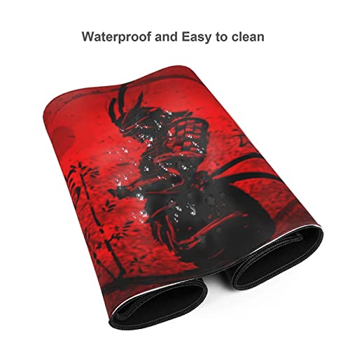 Japanese Samurai Mouse Pad XL Extended Desk Mat, Computer Mousepad | Cool Anime Red And Black Dragon Non Slip Rubber, Base Stitched Edge, Gaming Pc Large Mice Pad 31.5 x 11.8 Inch - color: Black5