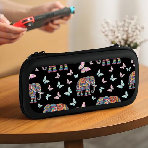 PPIKTC Portable Hard Shell Case Compatible with Nintendo Switch, Shockproof Game Console Holder Bag with Carrying Straps, Elephant Butterfly - color: Design (328)