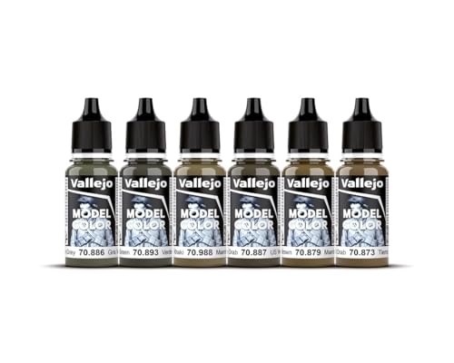 Vallejo - WWII American Armour & Infantry Model Color Paint Set | Historic US Military Shades | Brush & Airbrush Compatible Acrylic Colors | Pro Modeler Collection | 6 bottles x 18 ml. (0.6 fl.oz) - style: WWII American Armour & Infantry