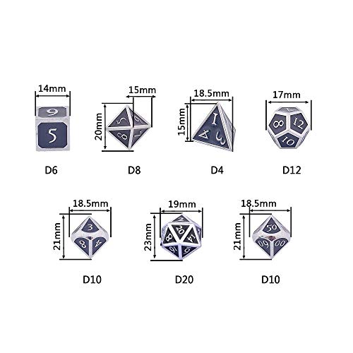 HEIMDALLR Metal D&D Dice Set 7 pcs - Dice Box & Velvet Dice Bag; Metal DND Dice Set D&D (Dungeons and Dragons) w D20 - Blacksmith Craft Dice (Darkstar) - color: 08 Darkstar
