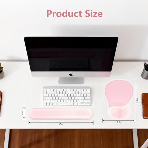 AKIT Ergonomic Mouse Pad and Keyboard Wrist Rest, Gel Wrist Rest for Computer Keyboard, Non-Slip Base, Pain Relief, Mousepad Set for Gaming, Home and Office, Pink - color: Pink