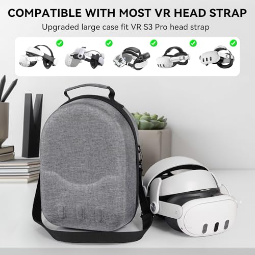 Large size Case for Meta Quest 3/3S, Compatible with Meta Quest 3/3S VR Headset, Controller Grips, Compatible with Battery Elite Strap, controllers and accessories Hard-shell travel storage case-Grey