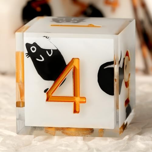 DNDND Kawaii Sharp Edge DND Dice Set - 7-Piece Cute Cat Sticker Polyhedral Dice for D&D 5E, Critical Roll & Anime RPG Fans - Collector's Gift with Dragon Case - color: Cat
