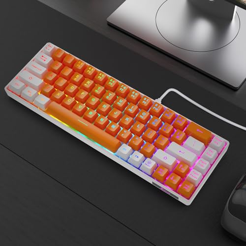 GEODMAER 65% Gaming Keyboard, LED Backlit Mini Wired Keyboard, Ultra-Compact Anti-Ghosting No-Conflict 68 Keys Membrane Gaming Wired Keyboard for PC Laptop Windows Gamer(Orange-White) - color: Orange-White