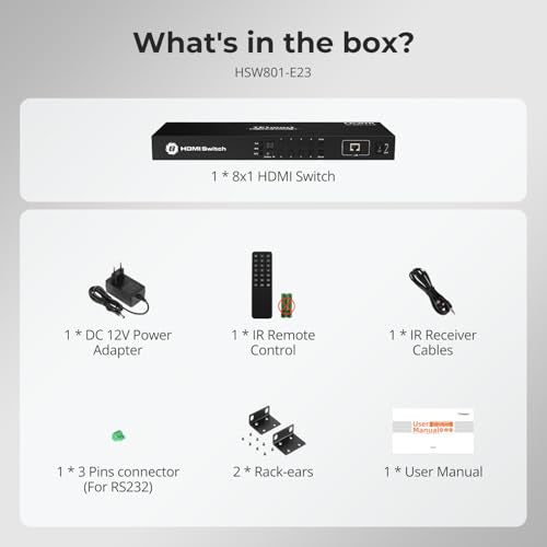 TESmart 8×1 HDMI Switch 8 in 1 Out 4K @ 60Hz HDCP with 19-inch Rack-Ears | RS-232 / LAN Control | IR Remote Control and Auto Switch | Auto Scan Time Interval - Black - style: HDMI Switch 8 ports 4K@60Hz