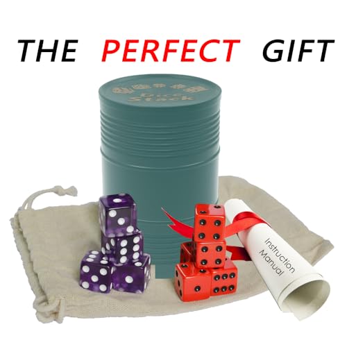 Dice Stacking Cup(Green) Set with 4 Pcs 19mm(Puple) and 5 Pcs 18mm(Red) Standard 6 Sided Dices, with Storage Bag-Magic Tricks Instruction