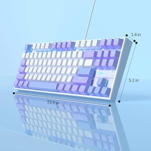 MageGee 75% Mechanical Gaming Keyboard, Red Switch, LED Blue Backlit, 87 Keys Compact TKL Wired Computer Keyboard for Windows Laptop PC Gamer - White/Purple - color: White Purple/Red Switch
