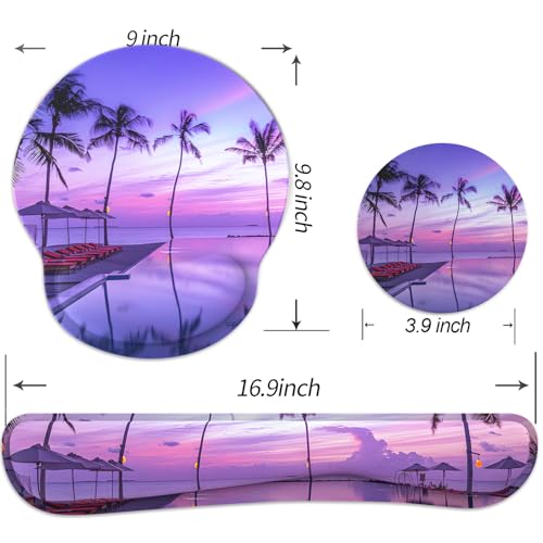 Ergonomic Mouse Pad with Wrist Rest and Keyboard Wrist Rest, Mousepad and Keyboard Pad, Non-Slip Rubber Base, Pain Relief, Mouse Pad Wrist Support for Gaming, Computer, Office, Home, Purple Beach - color: Purple Twilight