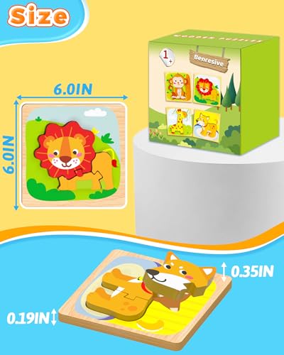 Benresive Wooden Toddler Puzzles, Montessori Toddler Toys for 1 2 Year Old | 6 Pcs Puzzles, 1 2 3 Year Old Girl Boy Great Gifts, Learning Educational Preschool Bolck Toys for 1 2 3 Year Old - style: 4 PCS