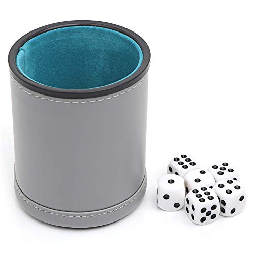Felt Lined Professional Dice Cup - with 6 Dices Quiet for Yahtzee Game - color: Gray