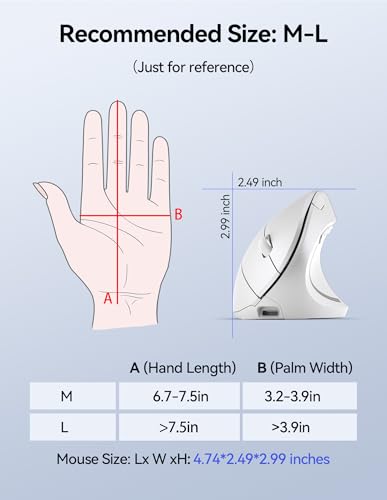 TECKNET Wireless Ergonomic Mouse, Rechargeable Wireless Vertical Mouse | Rechargeable Mouse White, 2.4GHz USB Receiver, Silent Click, 6 Adjustable DPI up to 4800, 6 Buttons for Laptop, PC & MacBook, - color: Light White