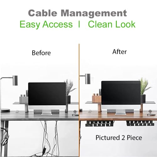 Metal Under Desk Cable Management Rack with Ventilation & Cord Slots, Black Cable Tray Organizer Holder Securely Mounts 2 Outlet Strips up to 5lbs for Home Office & Computer Desk