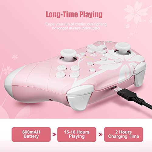 Mytrix Wireless Controller for Windows PC iOS Android Steam Deck, Bluetooth Controller with Programmable Buttons, Turbo & Vibration - Pink - color: Light Pink