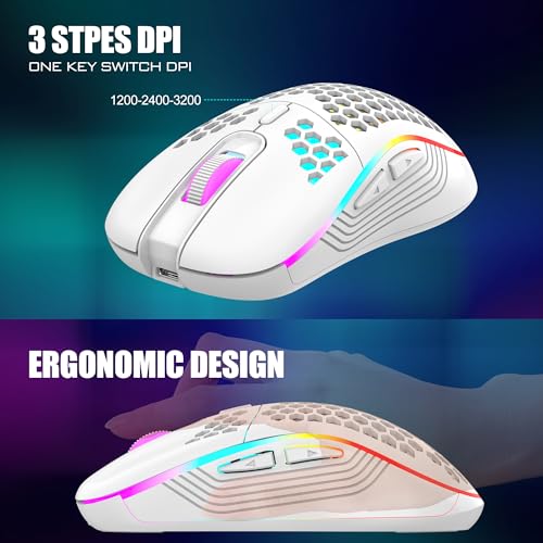 RedThunder 60% Wireless Gaming Keyboard and Mouse Combo, 2500mAh Rechargeable Battery, Ultra-Compact Small RGB Mechanical Feel Keyboard, Lightweight Honeycomb Optical Mouse for Gaming/Business, White - style: 02 White Wireless Combo