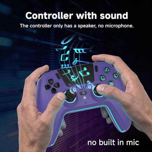 ASRVA Purple Wireless Pro Controller for PS5, Hall Effect Joystick No Drift, 2 Back Paddles, Macro, Gyro, 1000mAh, RGB, Compatible with PS5/Pro/Slim/PC/iOS/Android