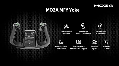 MOZA Flight Controls MFY YOKE Aircraft Simulator Stick for PC, black | 34 Configurable Inputs, Hall Effect Joystick, Customizable RGB Lighting, High-Strength Materials