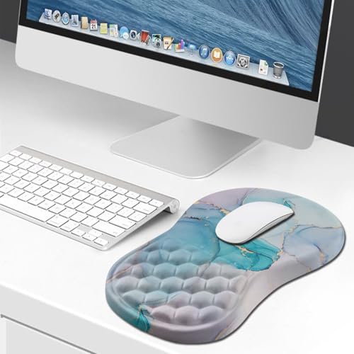 Hokafenle Ergonomic Mouse Pad Wrist Support, Wrist Rest Mousepad for Carpal Tunnel Pain Relief with Integrated Memory Foam Slope Massage Bulge (11.8x7.9 inch,Blue Marble - color: KM08-Blue Marble