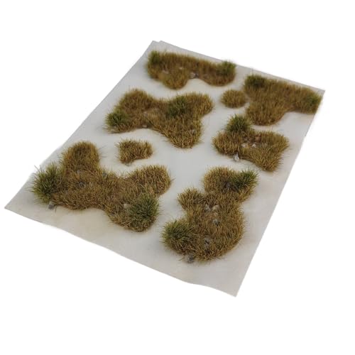 Static Grass Tufts Mat – 8 Peel-and-Play Pre-Cut Patches, Self-Adhesive Turf in Mixed Irregular Shapes for Diorama, Model Railway & Wargaming Terrain (1 Sheet) (Winter Yellow) - color: Winter Yellow