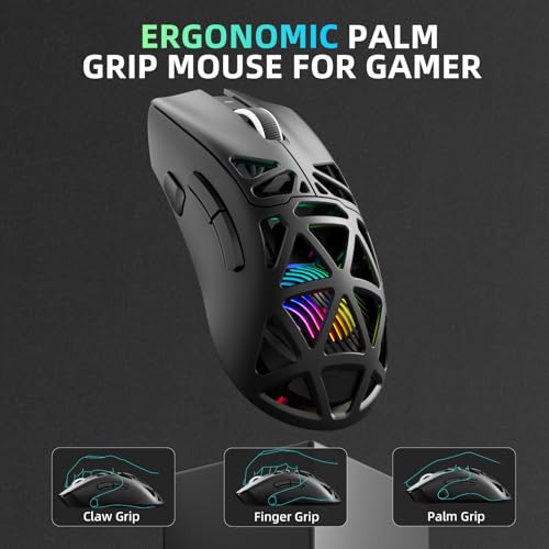 Aula SC620 Wireless Gaming Mouse, Tri-Mode 2.4GHz/USB-C/BT5.3 Computer Mouse with 12000 DPI, Programmable Macro Gamer Mouse with Rapid Fire Key, RGB Light Gaming Mice for PC/Laptop/Mac(Black) - color: Black