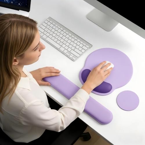 Mouse Pad with Keyboard Wrist Rest,Ergonomic Mouse Pad Wrist Support PU Base with Coaster,Mousepad with Nonslip Base for Computer Laptop Keyboard Home&Office - color: H-Purple