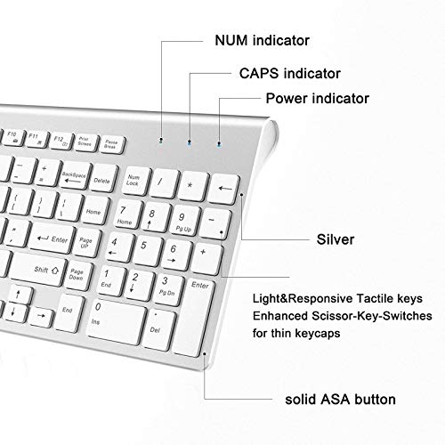 J JOYACCESS Wireless Keyboard and Mouse, Slim Wireless Keyboard Mouse with Numeric Keypad Compatible with iMac Mac PC Laptop Tablet Computer Windows (Silver White) - color: silver
