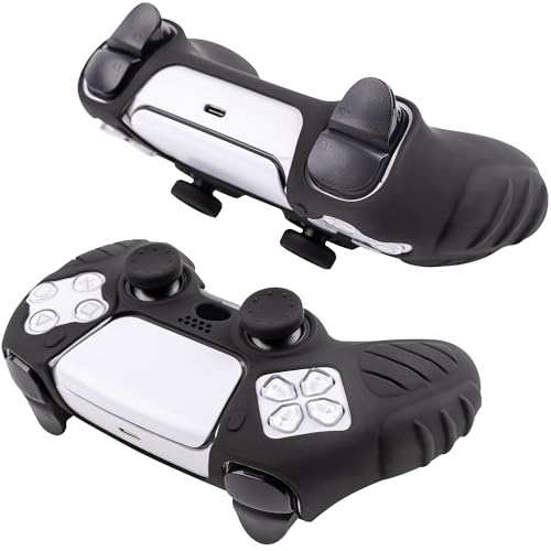 Ergonomic Soft Grip Skin Compatible PS5 Controller Cover, Anti-Slip Silicone with 6 Thumb Grips Accessories Set for PlayStation 5 (Midnight Black) - color: Black