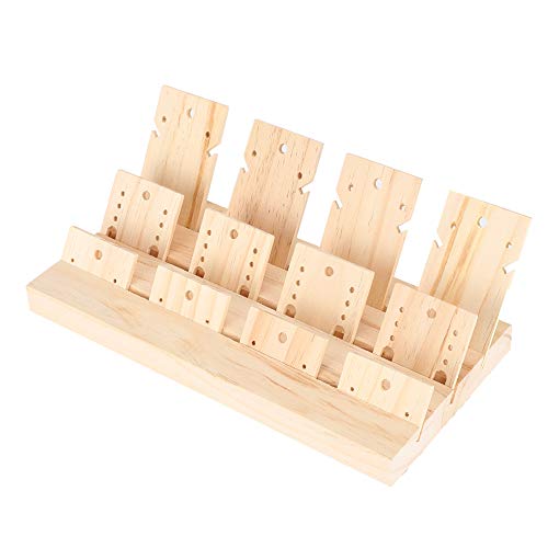 Wooden Display Stand with 12 Inserts for Earrings, Necklaces and Rings Storage and Showcase, 25x12.7x2cm, Natural Wood for Home Decor