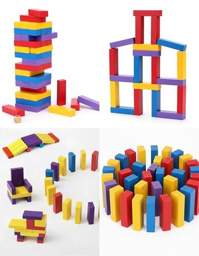 Rainbow Tumbling Tower Wooden Stacking Blocks – Natural Wood Game for Family Fun, Montessori-Inspired Educational Toy, Classic Stacking Challenge, Hand-Eye Coordination Game, Interactive Strategy Play - style: Tumbling Tower