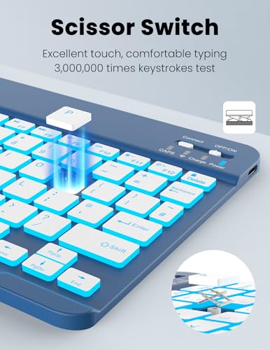 LAMA 7 Colors Backlit Bluetooth Keyboard and Mouse Combo for iPad Pro/Air/Mini, Ultra-Slim Rechargeable Wireless Keyboard and Mouse for iPhone 15/14/13 Pro/Samsung/PC/Laptop/iOS/Windows/Android,DBL - color: Dark Blue
