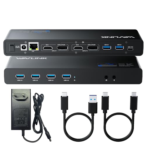 WAVLINK Pro Dual 4K@60Hz Universal Docking Station | USB 3.0/USB-C Laptop Dock for Mac & Windows | 2 HDMI/DP Monitors, Gigabit Ethernet, 6 USB 3.0 | Home Office & Multi-Screen Productivity. - color: 69DK2