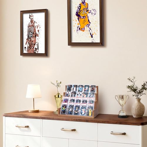 Donmills 4 Tier Card Display Stand, Wooden Trading Card Display Stand Tabletop, Graded Baseball Sports Card Display Shelf for Basketball Football Cards Game Collection, Show & Vendor, Brown - color: Brown-tabletop
