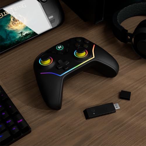 Wireless PC Controller with Hall Effect Joysticks & Triggers, 1000Hz Polling Rate, Trigger Locks, Bluetooth Pro Gaming Controller for PC/Steam/Luna/Tesla - 4 Macros and Turbo, Dynamic RGB, Black - color: Black