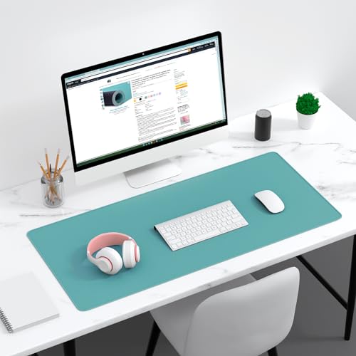 Dapesuom Large Gaming Mouse Pad, Extended Mouse Mat with Stitched Edges, Full Size Keyboard Pad with Non-Slip Base, Big XXL Computer Desk Mats for Gamer, Laptop, Office, 35.5 x 15.7in, Green - color: Malachite Green, size: 35.5L x 15.7W inches