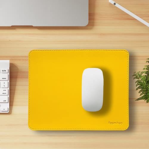 Leather Mouse Pad - Wood Mouse Pad, Double Side Mouse Pad with Stitched Edge, Waterproof Ultra Thin Mouse Pad for Computers, Laptop, Office & Home, 10.2 x 8.3 Inch, 1 Pack (Yellow) - color: Yellow