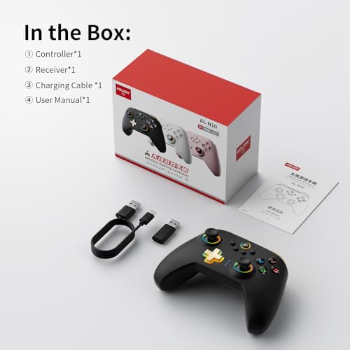 Aolion gaming N10 Wireless Controller Compatible with Switch/PC/iOS/Android, Hall Effect Joysticks, 1000Hz Polling Rate, Bluetooth/2.4G/Wired Gamepad, RGB Light, Back Buttons, Turbo, Motion Control