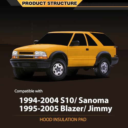 CNNELL Hood Insulation Pad Compatible with Chevy S10 GMC Sanoma 1994-2004, Compatible with Chevy Blazer GMC Jimmy 1995-2005 - style: 1994-2004 Chevy/GMC